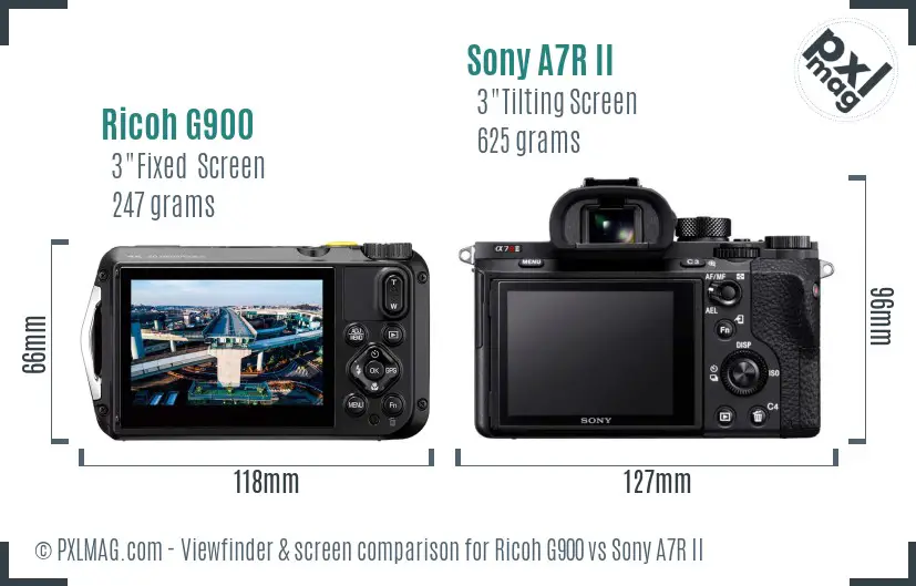 Ricoh G900 vs Sony A7R II Screen and Viewfinder comparison