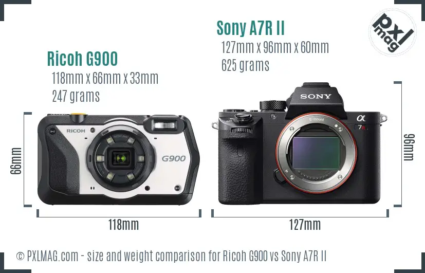 Ricoh G900 vs Sony A7R II size comparison