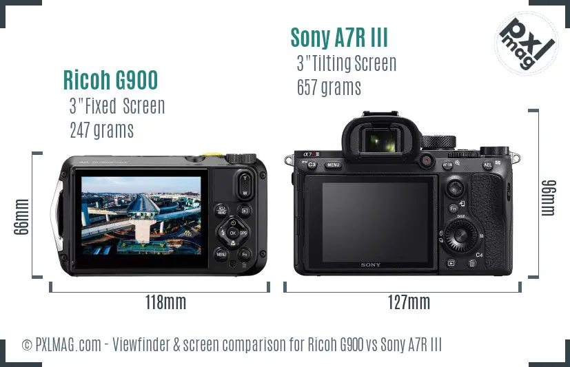 Ricoh G900 vs Sony A7R III Screen and Viewfinder comparison