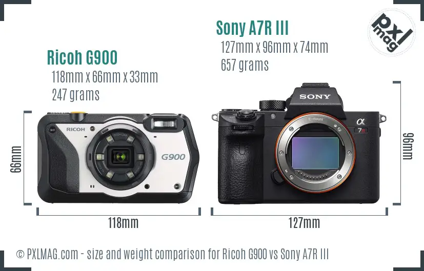 Ricoh G900 vs Sony A7R III size comparison