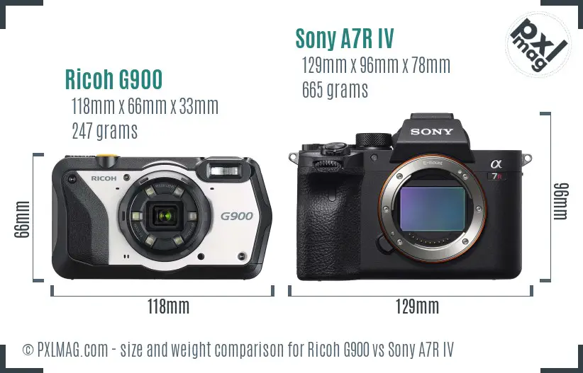 Ricoh G900 vs Sony A7R IV size comparison