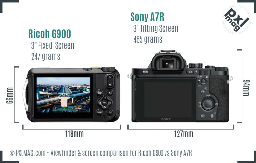 Ricoh G900 vs Sony A7R Screen and Viewfinder comparison