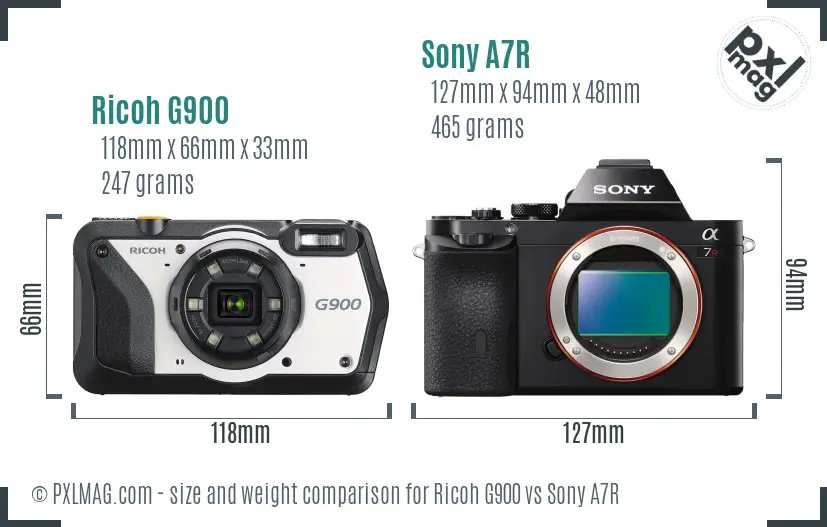 Ricoh G900 vs Sony A7R size comparison