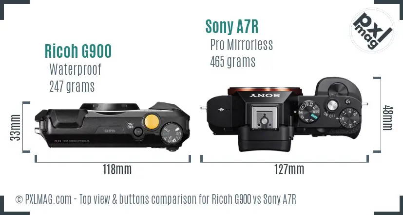 Ricoh G900 vs Sony A7R top view buttons comparison