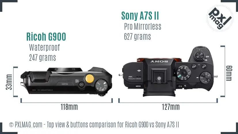 Ricoh G900 vs Sony A7S II top view buttons comparison