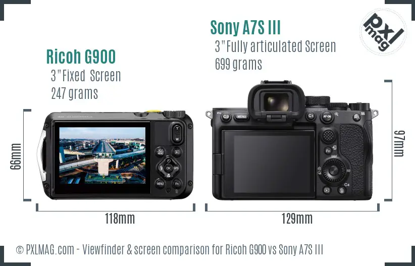 Ricoh G900 vs Sony A7S III Screen and Viewfinder comparison