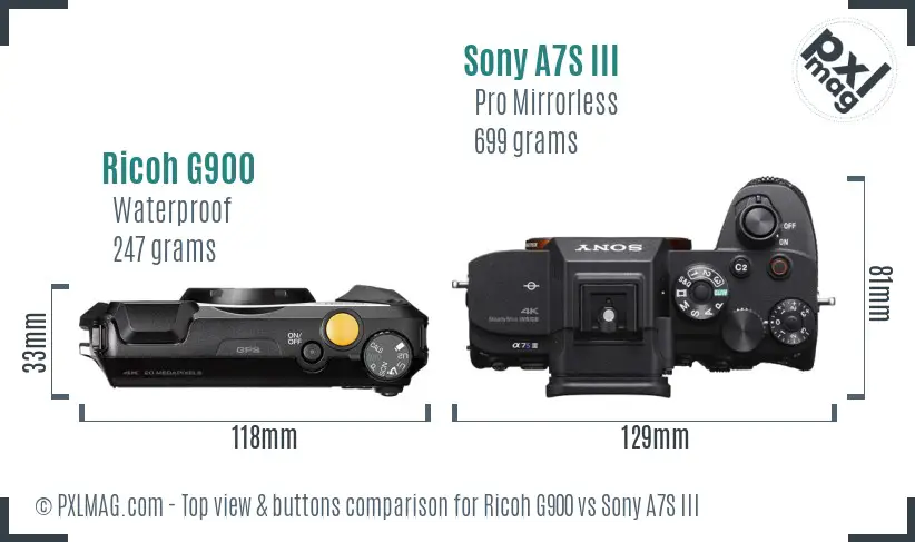 Ricoh G900 vs Sony A7S III top view buttons comparison