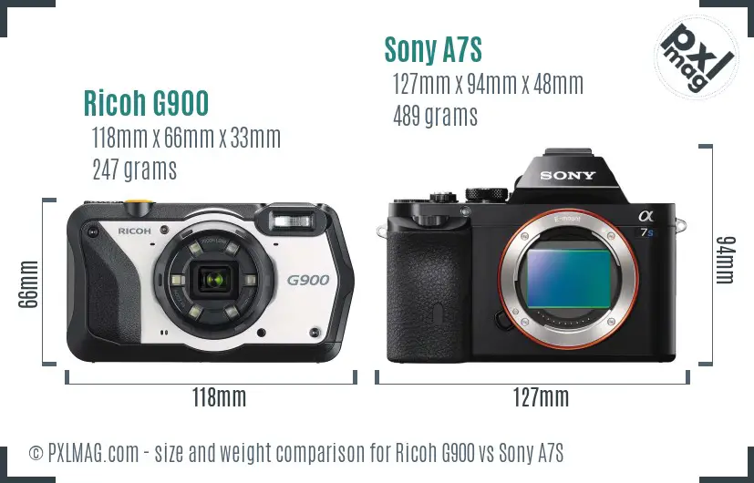 Ricoh G900 vs Sony A7S size comparison