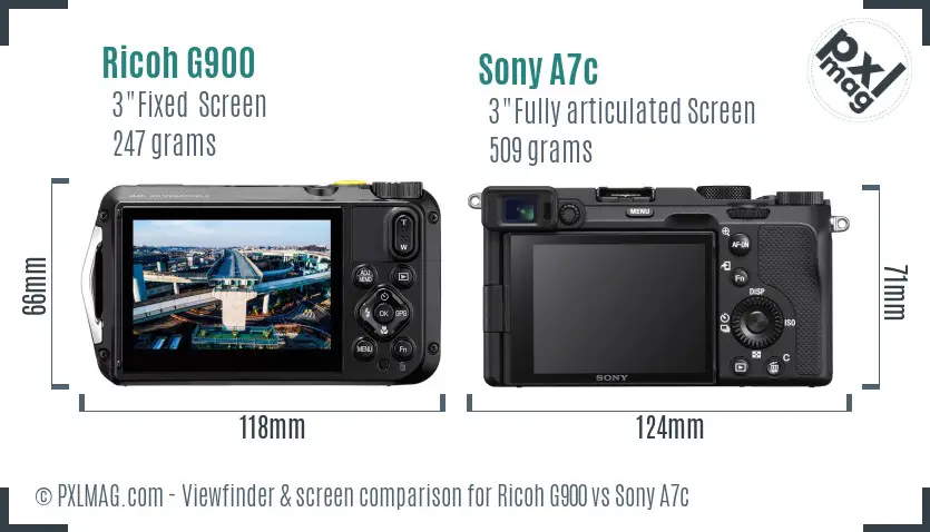 Ricoh G900 vs Sony A7c Screen and Viewfinder comparison