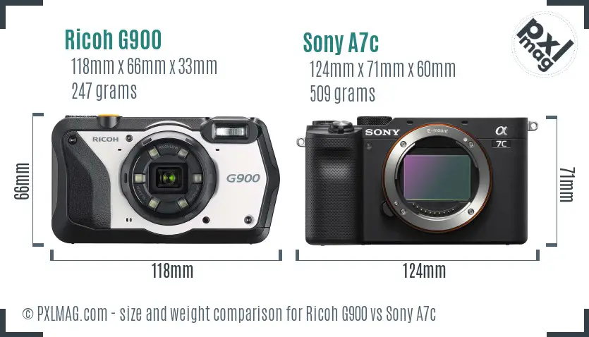 Ricoh G900 vs Sony A7c size comparison