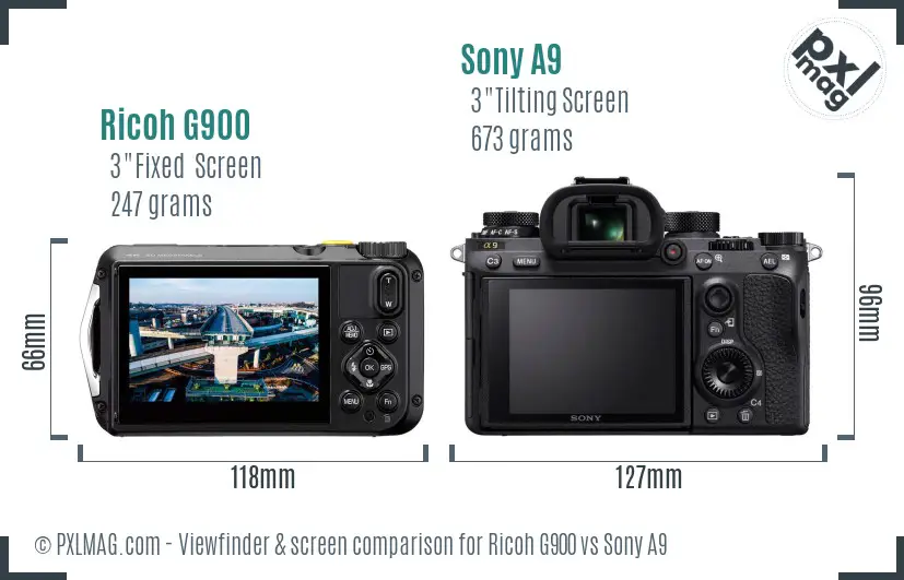 Ricoh G900 vs Sony A9 Screen and Viewfinder comparison