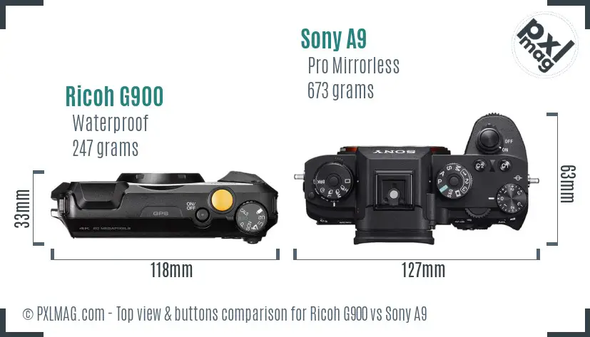 Ricoh G900 vs Sony A9 top view buttons comparison