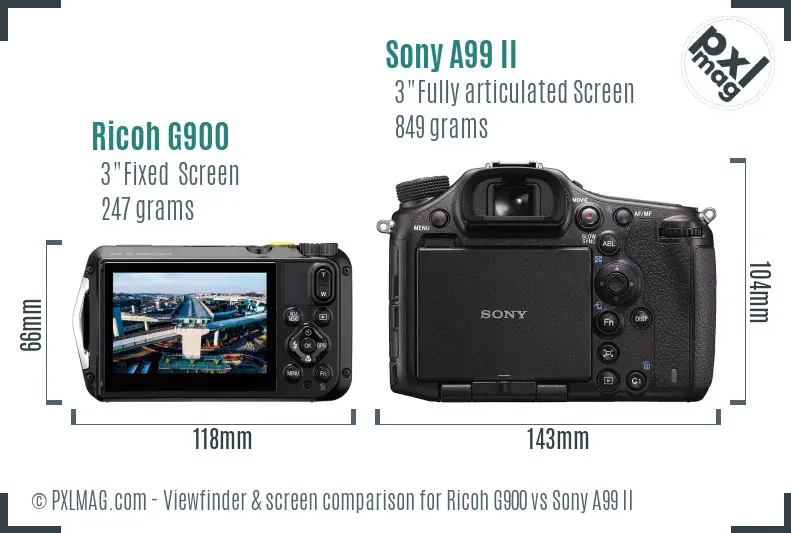 Ricoh G900 vs Sony A99 II Screen and Viewfinder comparison