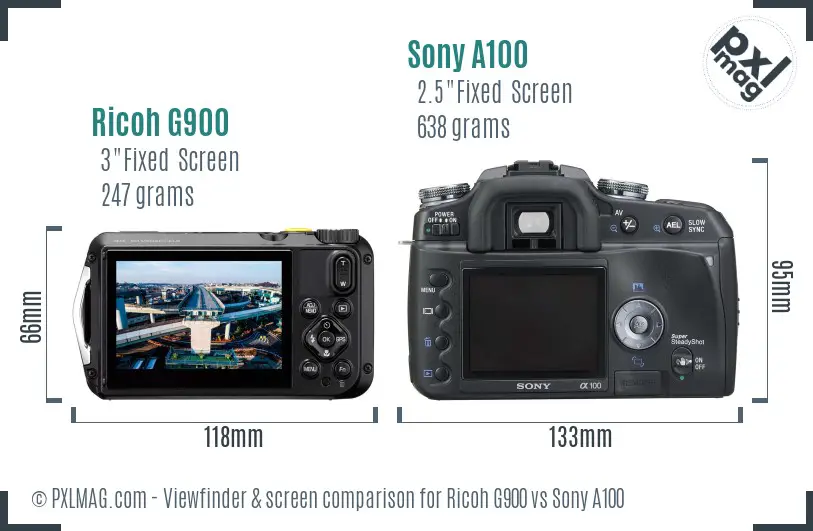 Ricoh G900 vs Sony A100 Screen and Viewfinder comparison