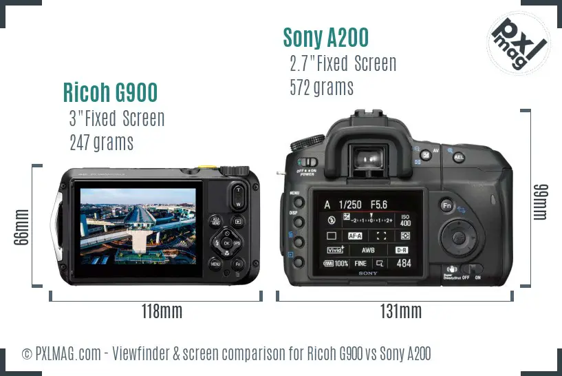 Ricoh G900 vs Sony A200 Screen and Viewfinder comparison