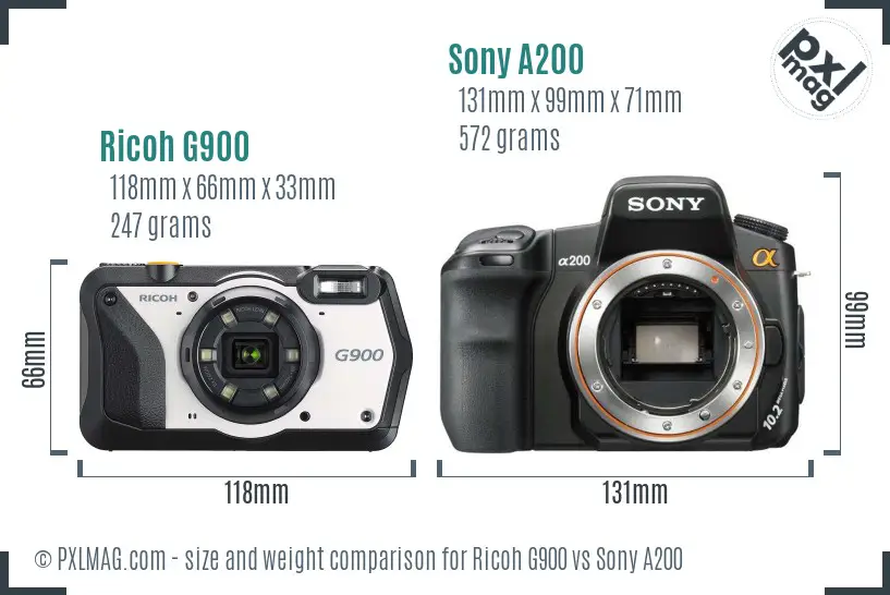 Ricoh G900 vs Sony A200 size comparison