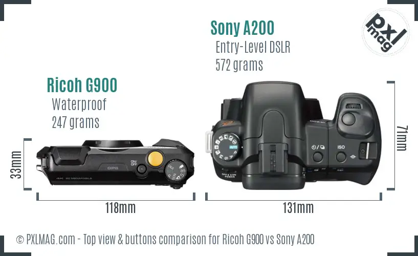 Ricoh G900 vs Sony A200 top view buttons comparison