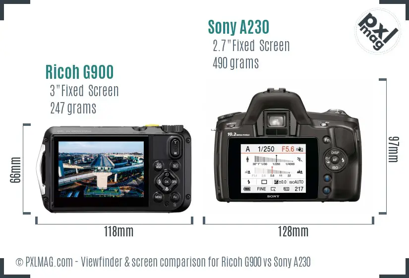 Ricoh G900 vs Sony A230 Screen and Viewfinder comparison