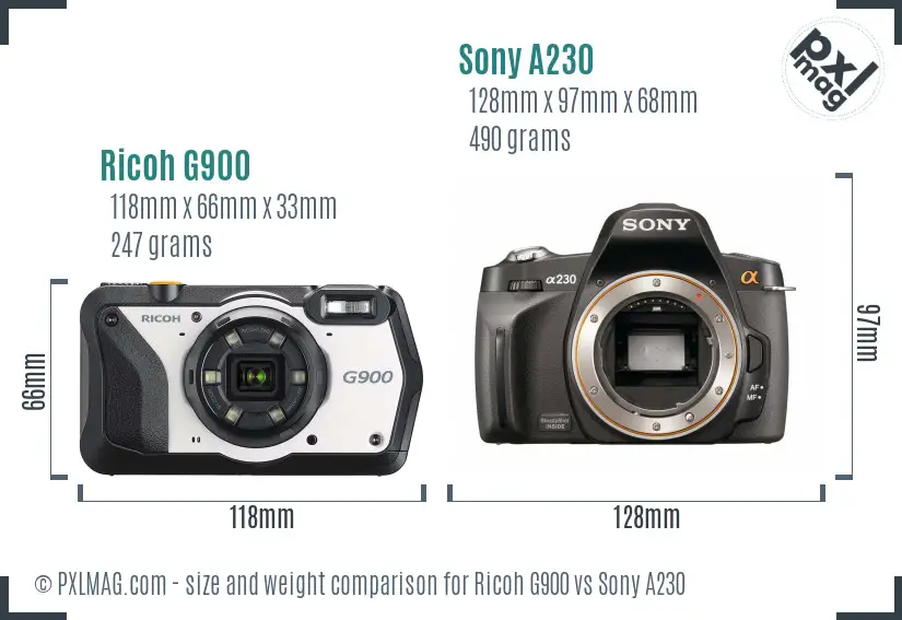 Ricoh G900 vs Sony A230 size comparison