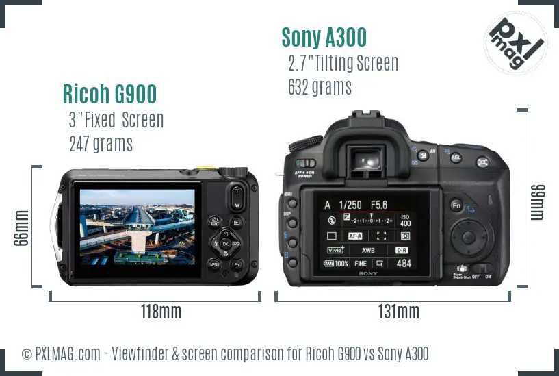 Ricoh G900 vs Sony A300 Screen and Viewfinder comparison