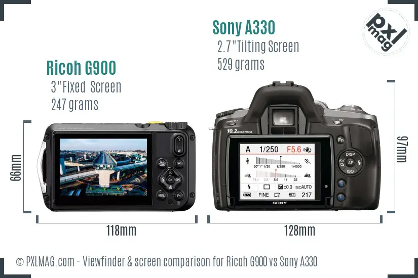 Ricoh G900 vs Sony A330 Screen and Viewfinder comparison