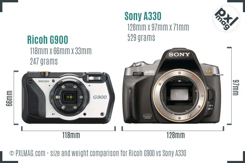 Ricoh G900 vs Sony A330 size comparison