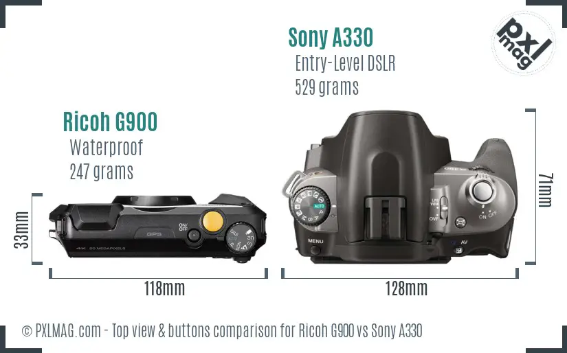 Ricoh G900 vs Sony A330 top view buttons comparison