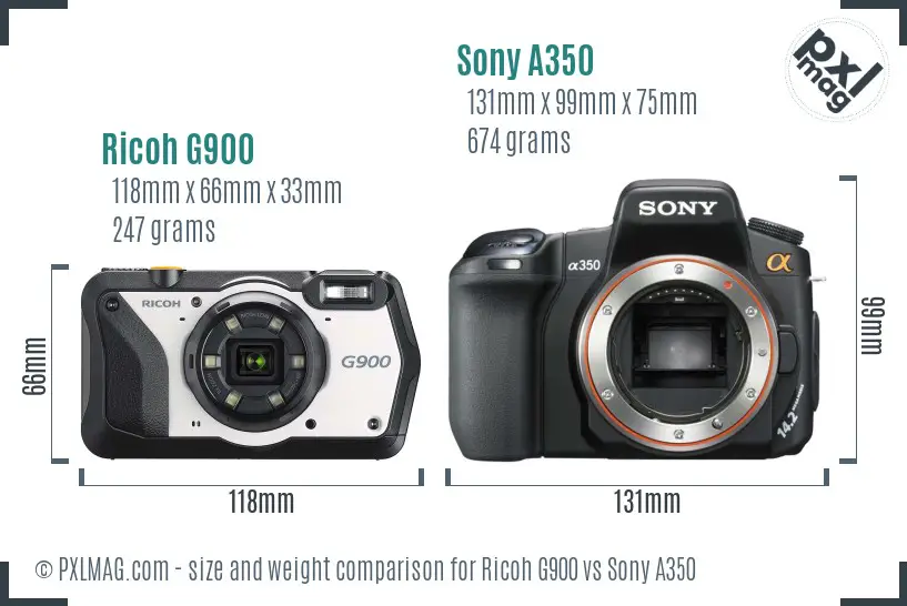 Ricoh G900 vs Sony A350 size comparison