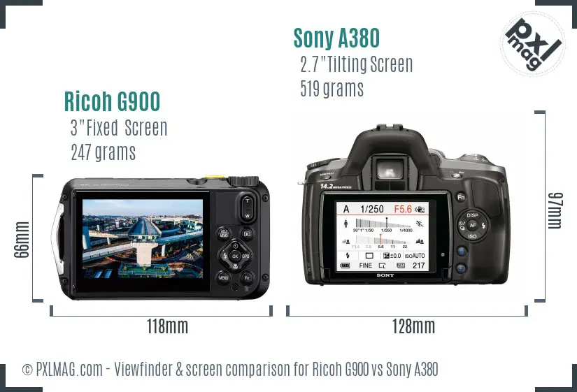 Ricoh G900 vs Sony A380 Screen and Viewfinder comparison