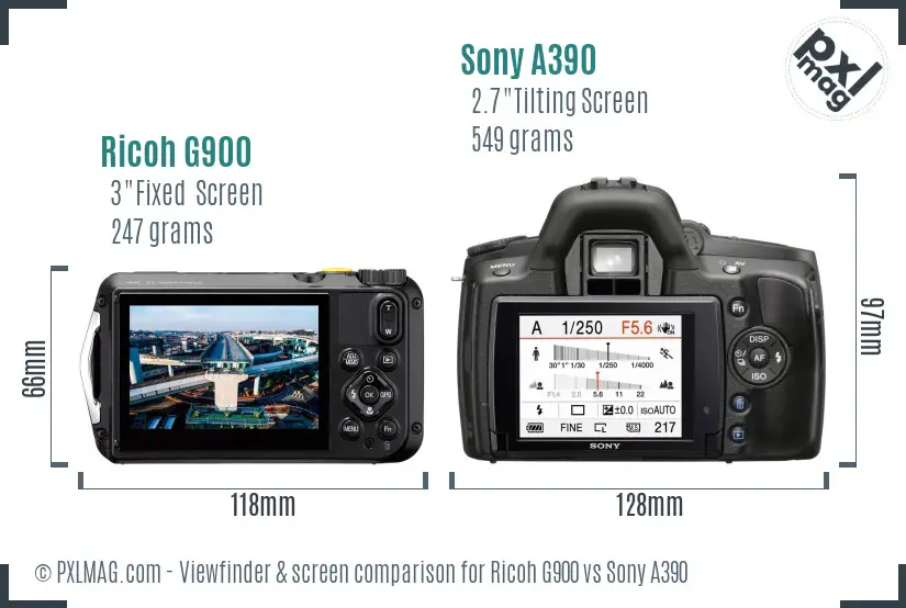Ricoh G900 vs Sony A390 Screen and Viewfinder comparison