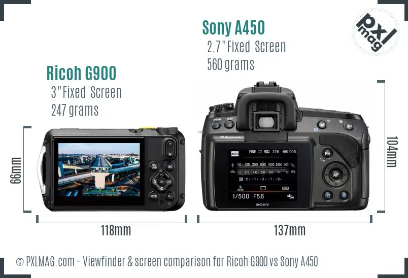 Ricoh G900 vs Sony A450 Screen and Viewfinder comparison