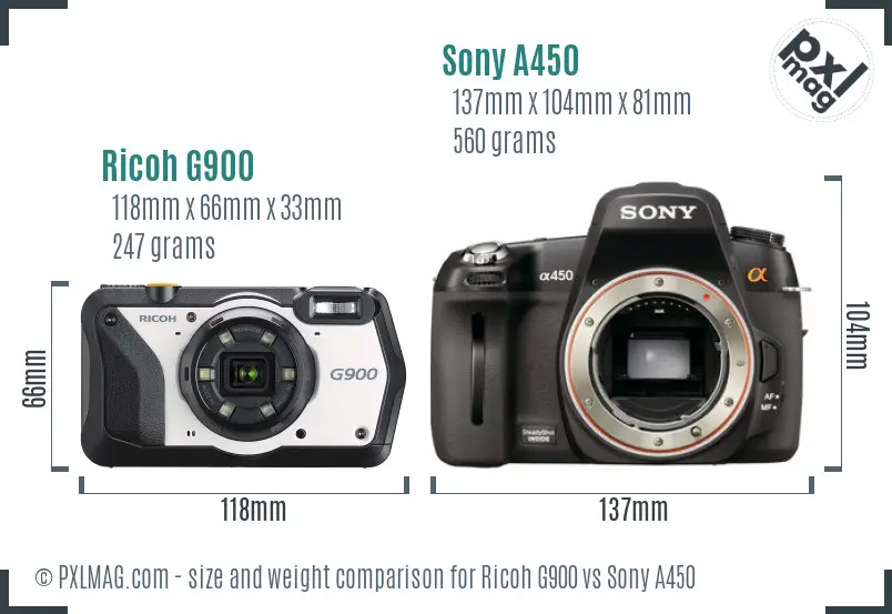 Ricoh G900 vs Sony A450 size comparison