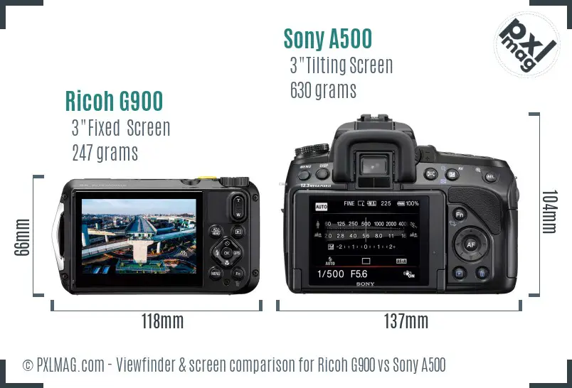 Ricoh G900 vs Sony A500 Screen and Viewfinder comparison