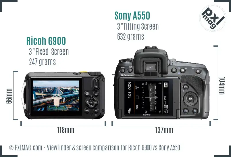 Ricoh G900 vs Sony A550 Screen and Viewfinder comparison
