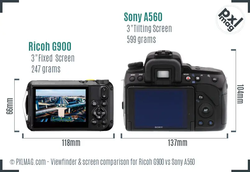 Ricoh G900 vs Sony A560 Screen and Viewfinder comparison