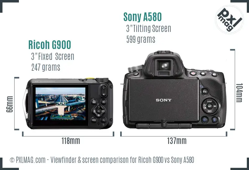 Ricoh G900 vs Sony A580 Screen and Viewfinder comparison