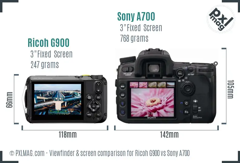 Ricoh G900 vs Sony A700 Screen and Viewfinder comparison