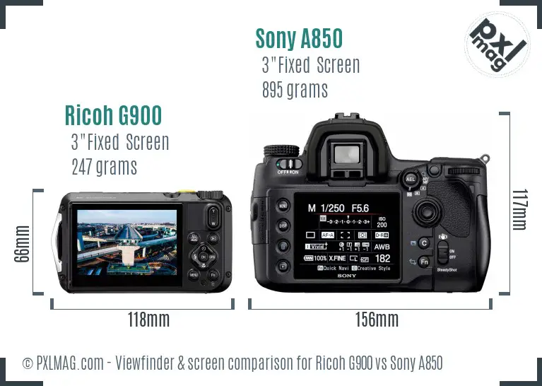 Ricoh G900 vs Sony A850 Screen and Viewfinder comparison