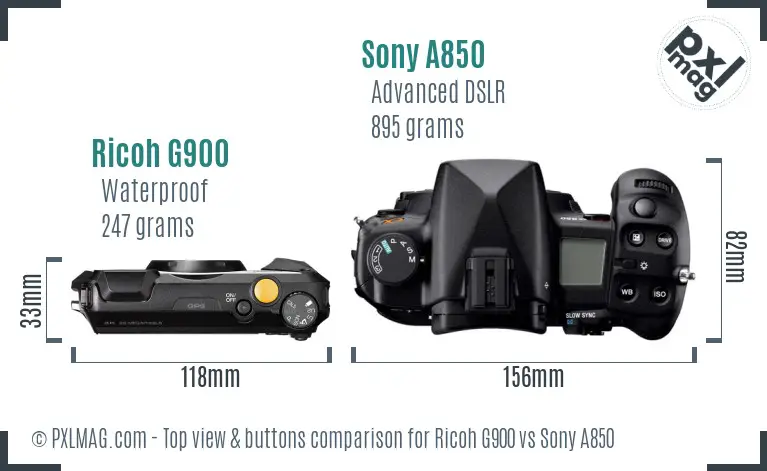 Ricoh G900 vs Sony A850 top view buttons comparison