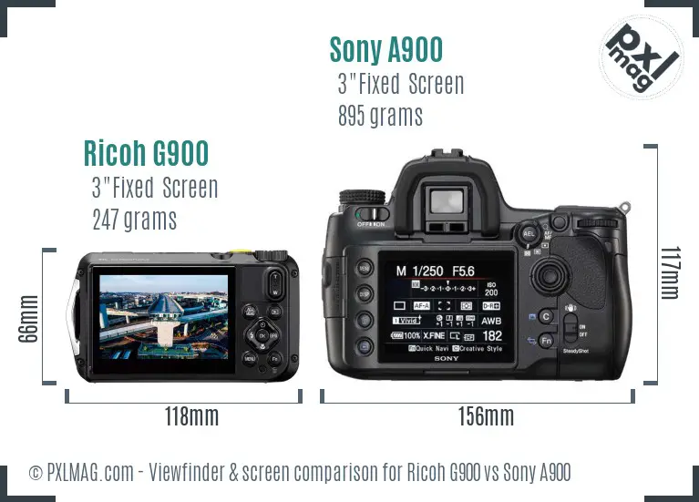 Ricoh G900 vs Sony A900 Screen and Viewfinder comparison