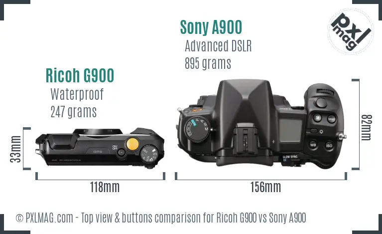 Ricoh G900 vs Sony A900 top view buttons comparison