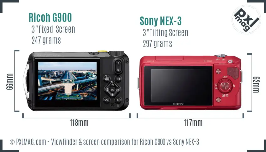 Ricoh G900 vs Sony NEX-3 Screen and Viewfinder comparison