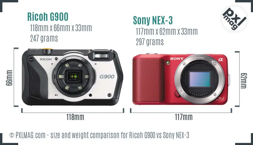 Ricoh G900 vs Sony NEX-3 size comparison