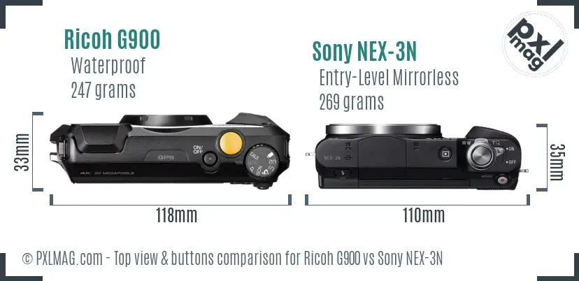Ricoh G900 vs Sony NEX-3N top view buttons comparison