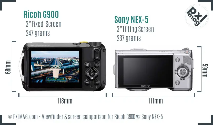 Ricoh G900 vs Sony NEX-5 Screen and Viewfinder comparison