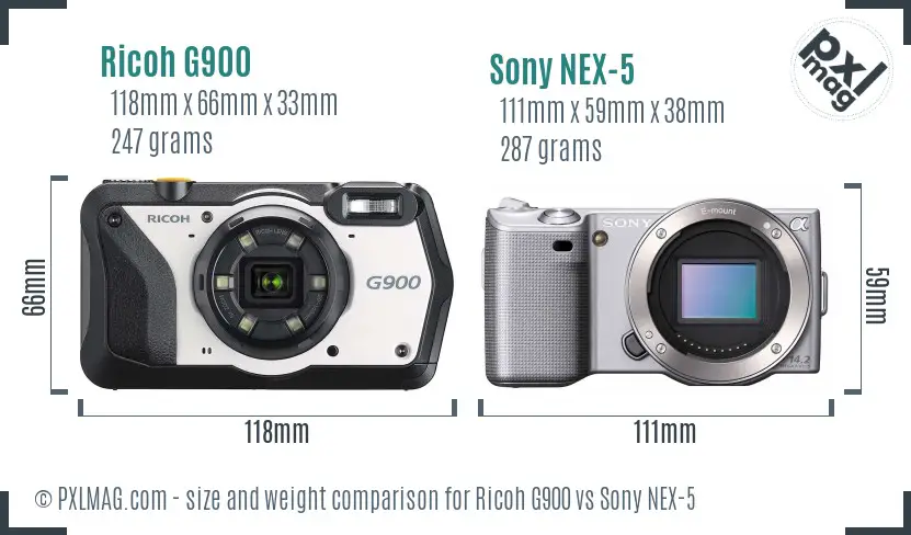 Ricoh G900 vs Sony NEX-5 size comparison