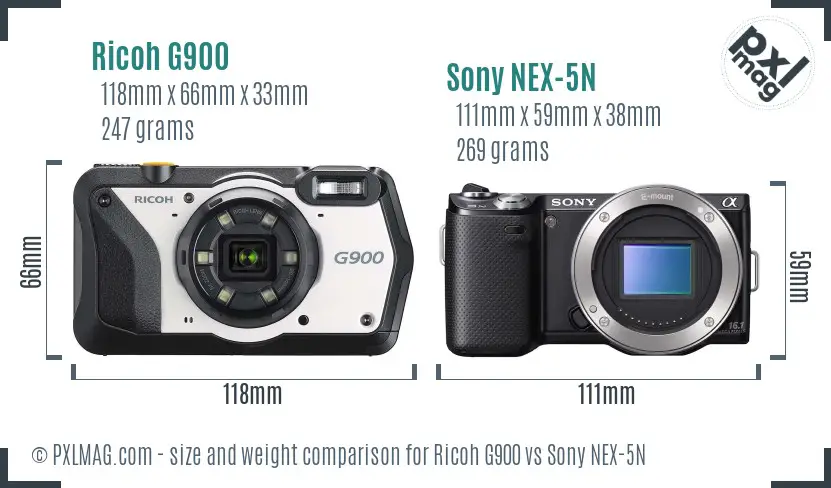 Ricoh G900 vs Sony NEX-5N size comparison