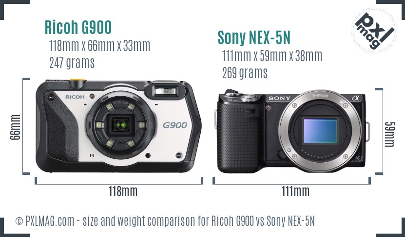 Ricoh G900 vs Sony NEX-5N size comparison