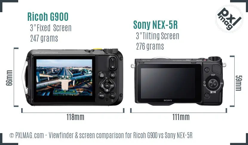 Ricoh G900 vs Sony NEX-5R Screen and Viewfinder comparison