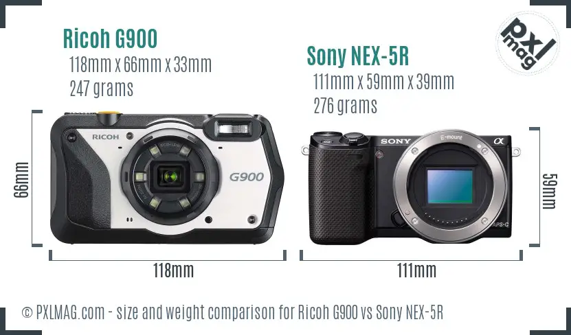 Ricoh G900 vs Sony NEX-5R size comparison